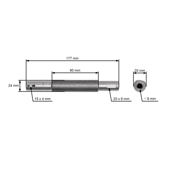 Hriadeľ mandrely 177 mm noža levá s pravým závitom pre záhradné traktory Castel Garden TC92 Stiga Honda Solo (OEM 125020802/0 1136-0099-01 SL25020802)
