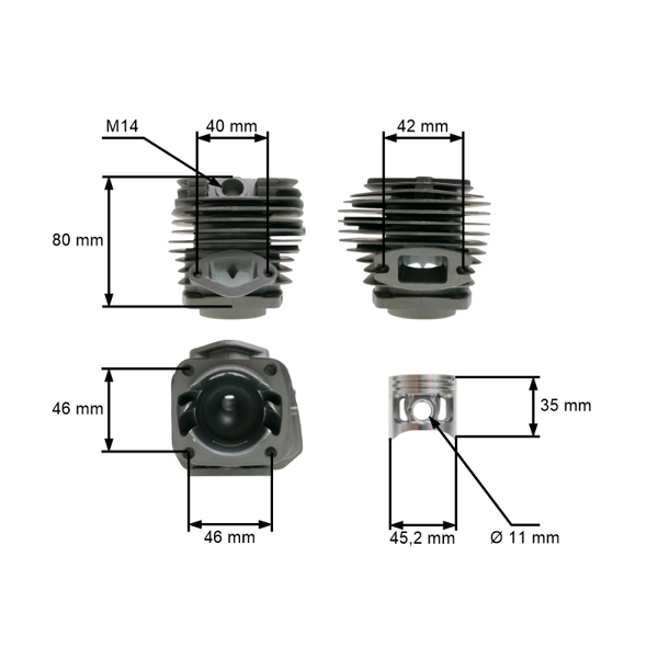 HS PARTS kompletní válec s pístem 45,2 mm pro Čínské motorové pily a pily z hobbymarketů 58 ccm