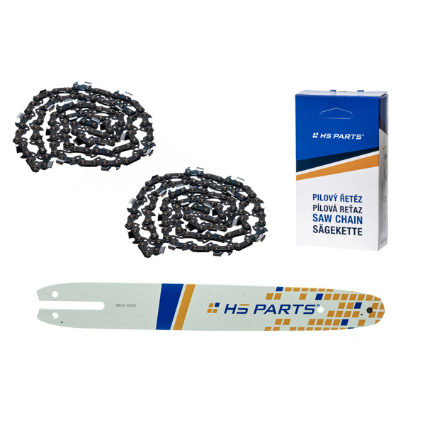 HS PARTS vodiaca lišta 12" (30 cm) 3/8" .043" (1,1 mm) + 2 x pílová reťaz 44 článkov hranatý zub pre Stihl MSE140 MSE141 MSE160 MS170 MS171 MS180 MS181 MS192 MS211 MS191T MSE141 MSA200C HT101 HT70 E140 023L