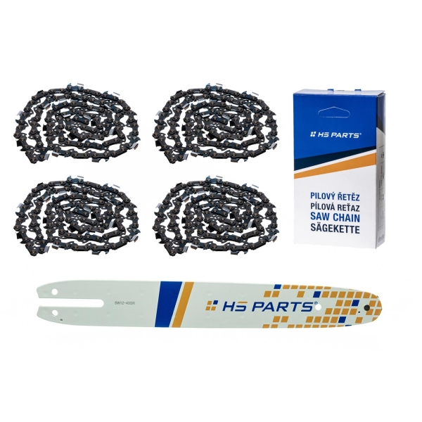 HS PARTS vodiaca lišta 12" (30 cm) 3/8" .043" (1,1 mm) + 4 x pílová reťaz 44 článkov hranatý zub pre Stihl MSE140 MSE141 MSE160 MS170 MS171 MS180 MS181 MS192 MS211 MS191T MSE141 MSA200C HT101 HT70 E140 023L