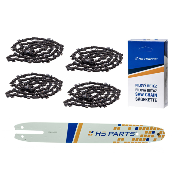 HS PARTS vodiaca lišta 14" (35 cm) 3/8" .043" (1,1 mm) + 4x pílový reťaz 50 článkov hranatý zub pre Stihl MSE140 017 018 MS170 MS180 019T HT70 HT101 MS190 E140 MS171 MSA200C