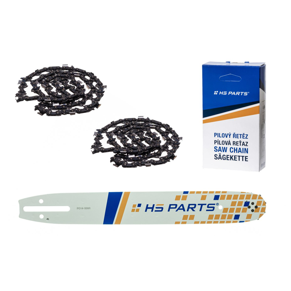 HS PARTS vodiaca lišta 14" (35 cm) 3/8" .050" (1,3 mm) + 2 x pílový reťaz 52 článkov hranatý zub pre Husqvarna 136 137 140 235 236 240 Jonsered CS2135 CS2234 Partner 350 351 352 Dolmar 100 106 ES140 Makita DCS4301 UC3030A UC3500
