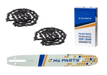 HS PARTS vodiaca lišta 14" (35 cm) 3/8" .050" (1,3 mm) + 2 x pílový reťaz 52 článkov hranatý zub pre Partner 350 351 370 P420 Husqvarna T425 E16 E316 E321 Dolmar PS330 PS33 PS34 ES152 Homelite 3300 CS40 Solo 613 Oleomac GS35 GS350 931