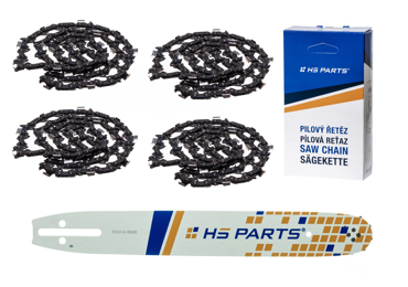 HS PARTS vodiaca lišta 14" (35 cm) 3/8" .050" (1,3 mm) + 4 x pílová reťaz 52 článkov hranatý zub pre Husqvarna 120 135 140 240 334T 335XPT 338XPT T540XP Jonsered 2035 2036 CS2135 CS2139T Solo 614 630 633 635 637 McCulloch MS1636