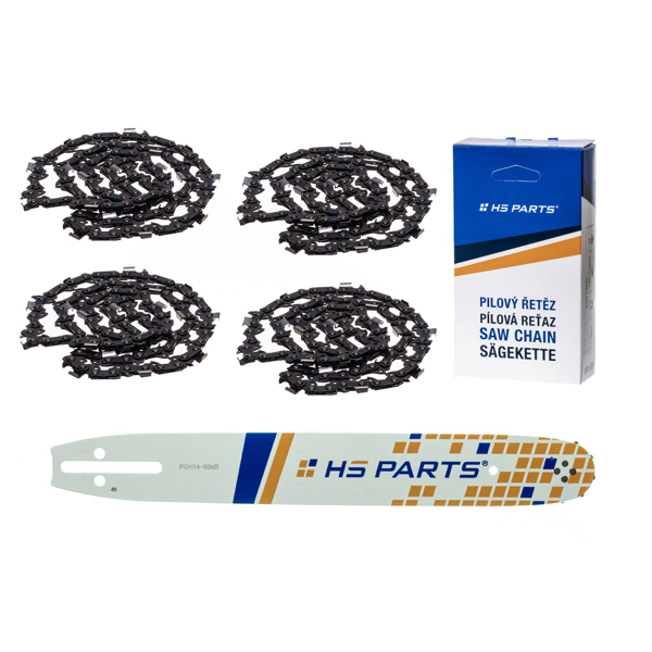 HS PARTS vodiaca lišta 14" (35 cm) 3/8" .050" (1,3 mm) + 4 x pílový reťaz 52 článkov hranatý zub pre Husqvarna 36 41 136 137 141 236 240 T435 335XPT 333 334 Jonsered 2035 2115 2117 2138 CS2234 CS2236T Solo 614 630 633 636