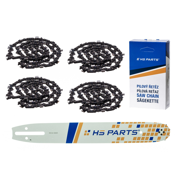 HS PARTS vodiaca lišta 14" (35 cm) 3/8" .050" (1,3 mm) + 4 x pílový reťaz 52 článkov hranatý zub pre Husqvarna 36 41 136 141 236 E317 T425 Partner 351 352 391 420 842