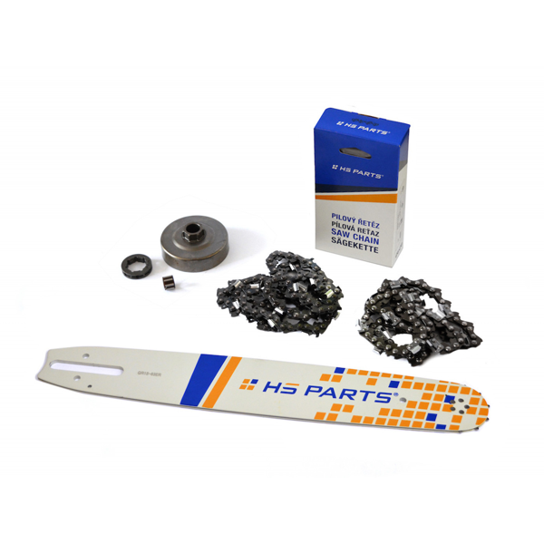 HS PARTS vodiaca lišta 15" (38 cm) + 2 x pílová reťaz 3/8" .063" (1,6 mm) 56 článkov hranatý zub + reťazovka pre Stihl 034 036 MS340 MS360