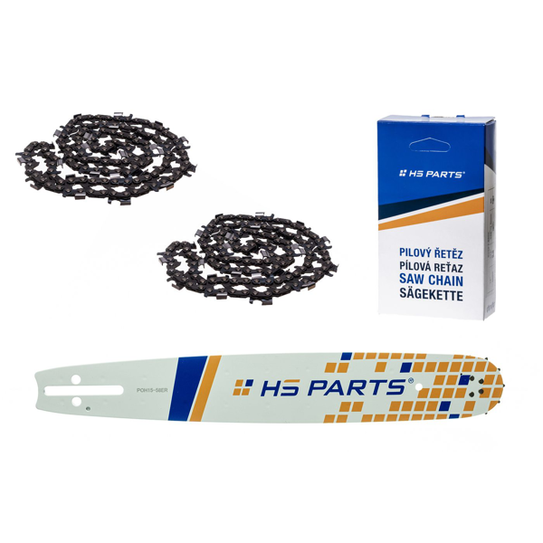 HS PARTS vodiaca lišta 15" (38 cm) 3/8" .058" (1,5 mm) + 2 x pílová reťaz na pozdĺžne rezanie 56 článku guľatý zub pre výrobu fošní a dosiek vhodné Husqvarna 51 55 154 254 257 357 359 455 560XP