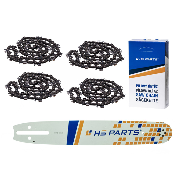 HS PARTS vodiaca lišta 15" (38 cm) 3/8" .058" (1,5 mm) + 4 x pílová reťaz na pozdĺžne rezanie 56 článku guľatý zub pre Husqvarna 66 266 268 365 372XP 385 394 395 562XP 570 575 576XP 2100XP