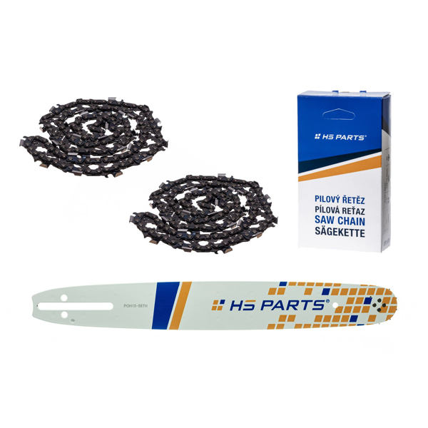 HS PARTS vodiaca lišta 15" (38 cm) .325" .058" (1,5 mm) + 2 x pílová reťaz 64 článkov hranatý zub pre Husqvarna 36 45 55 136 254 262 345 346 357 435 445 460 Jonsered 2054 2152 2155 Dolmar 109 111 112 116 Solo 639 651 665