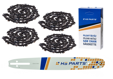 HS PARTS vodiaca lišta 15" (38 cm) .325" .058" (1,5 mm) + 4 x pílová reťaz 64 článkov hranatý zub pre Husqvarna 36 55 136 154 257 262 346 357 435 445 460 Jonsered 2054 2152 2155 Dolmar 109 111 112 116 Solo 639 651 665