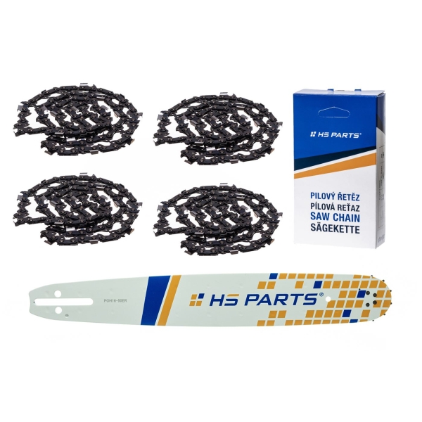HS PARTS vodiaca lišta 16" (40 cm) 3/8" .050" (1,3 mm) + 4 x pílová reťaz 60 článkov hranatý zub pre Husqvarna 40 55 242 254 262 339XP 353 357 359 T435 445 455 460 550 560XP
