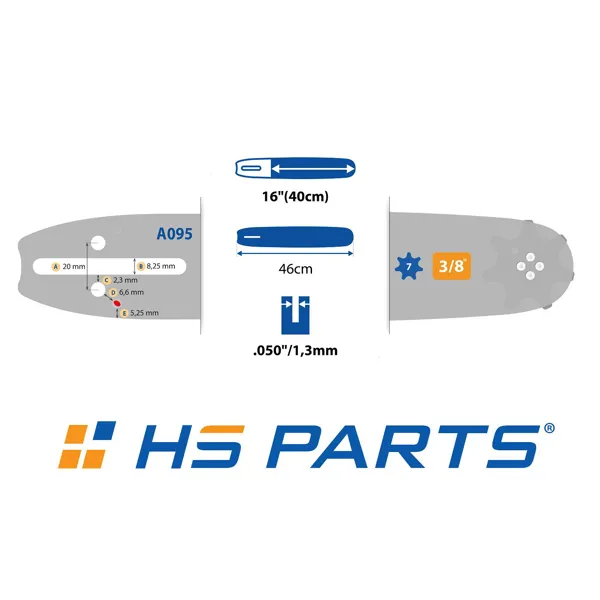 HS PARTS vodiaca lišta 16" (40 cm) 3/8" .050" (1,3 mm) + pílová reťaz 56 článkov hranatý zub pre Husqvarna 120 135 140 240 334T 335XPT 338XPT T540XP Jonsered 2035 2036 CS2135 CS2139T Solo 614 630 633 635 637 McCulloch MS1636