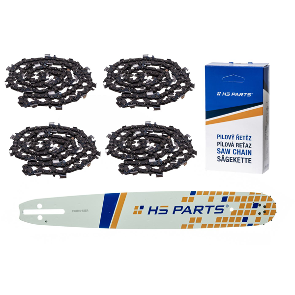HS PARTS vodiaca lišta 16" (40 cm) 3/8" .058" (1,5 mm) + 4 x pílová reťaz 60 článkov hranatý zub pre Husqvarna 40 55 242 254 262 339XP 353 357 359 T435 445 455 460 550 560XP