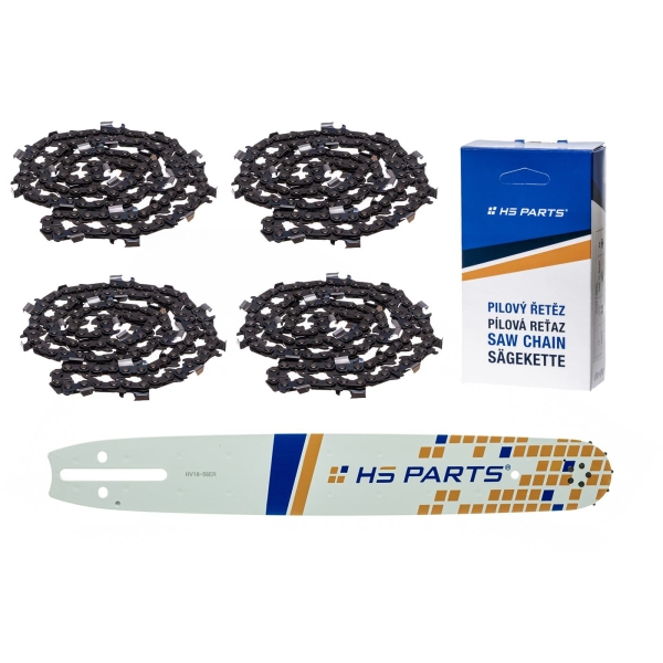 HS PARTS vodiaca lišta 16" (40 cm) 3/8" .058" (1,5 mm) + 4 x pílová reťaz 60 článkov hranatý zub pre Husqvarna 61 66 266 268 362 365 372 372 XTorq 281 288 298 385 394 395 480 562 570 575