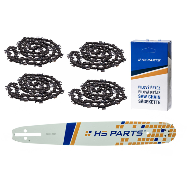 HS PARTS vodiaca lišta 16" (40 cm) 3/8" .058" (1,5 mm) + 4 x pílová reťaz na pozdĺžne rezanie 60 článku guľatý zub pre výrobu fošní a dosiek vhodné Husqvarna 51 55 346XP 353 357 359 455 460 560XP