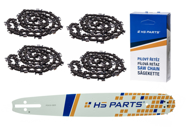 HS PARTS vodiaca lišta 16" (40 cm) 3/8" .058" (1,5 mm) + 4 x reťaz na pozdĺžne rezanie 60 článku pre Husqvarna 51 55 246 254 257  262 345 356 357 359 455 460 555 560 Jonsered 2054 CS2260 Dolmar 111 112 115 PS540 Solo 613 614 650