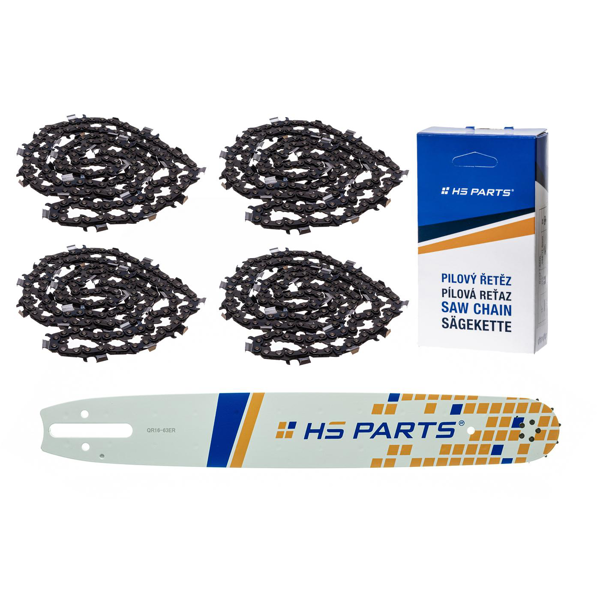 HS PARTS vodiaca lišta 16" (40 cm) 3/8" .063" (1,6 mm) + 4 x pílová reťaz 60 článkov hranatý zub pre Stihl 036 038 044 066 MS290 MS310 MS390 MS440 MS441 MS460 MS640 MS650 MS660