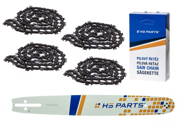 HS PARTS vodiaca lišta 16" (40 cm) .325" .050" (1,3 mm) + 4 x pílová reťaz 66 článkov hranatý zub pre Husqvarna 36 55 136 154 254 257 262 346 357 435 445 460 Jonsered 2054 2152 2155 CS2149W Dolmar 109 111 112 116 Solo 639 651