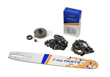 HS PARTS vodiaca lišta 16" (40cm) + 2 x pílová reťaz 3/8" .063" (1,6 mm) 60 článkov hranatý zub + reťazovka pre Stihl 034 036 MS340 MS360