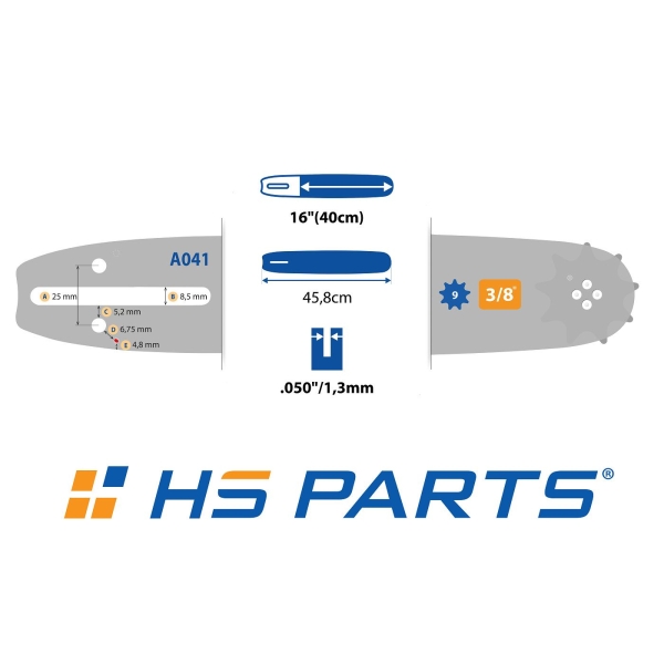 HS PARTS vodiaca lišta 16" (40cm) 3/8" .050" (1,3mm) +2 x pílový reťaz 56 článkov hranatý zub pre Husqvarna 36 41 136 141 236 E317 T425 Partner 351 352 391 420 842