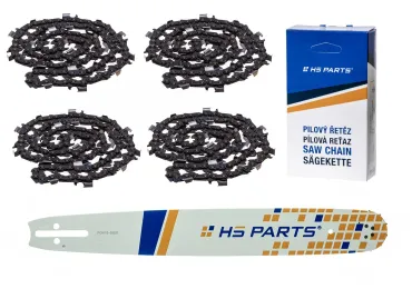 HS PARTS vodiaca lišta 18" (45 cm) 3/8" .058" (1,5 mm) + 4 x pílová reťaz 64 článkov hranatý zub pre Husqvarna 40 55 242 254 262 339XP 353 357 359 T435 445 455 460 550 560XP