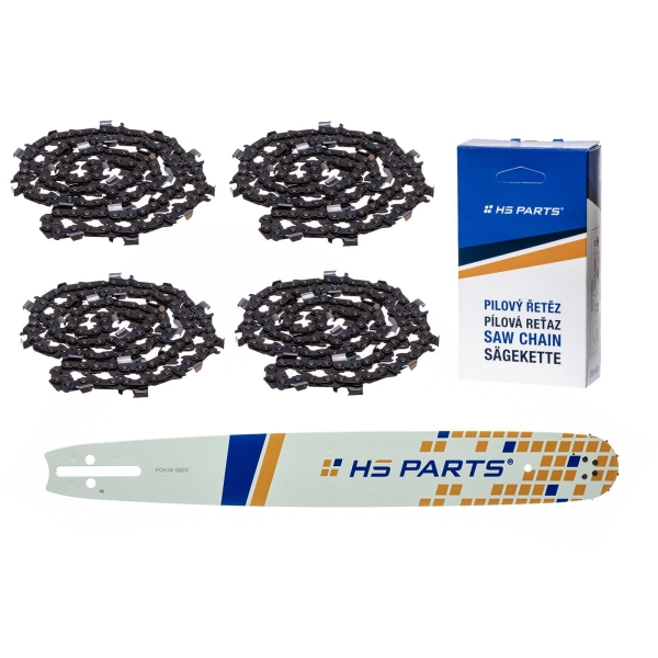 HS PARTS Vodiaca lišta 18" (45 cm) 3/8" .058" (1,5 mm) + 4 x pílová reťaz 68 článkov hranatý zub pre Husqvarna 51 55 346XP 353 357 359 455 460 560XP