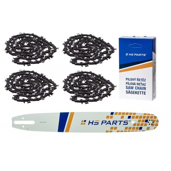 HS PARTS vodiaca lišta 18" (45 cm) 3/8" .063" (1,6 mm) + 4 x pílová reťaz 66 článkov hranatý zub pre Stihl 036 038 044 066 MS290 MS310 MS390 MS440 MS441 MS460 MS640 MS650 MS660