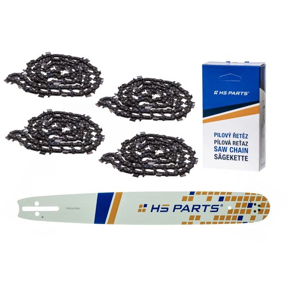 HS PARTS vodiaca lišta 18" (45 cm) .325" .050" (1,3 mm) + 4 x pílová reťaz 72 článkov hranatý zub pre Husqvarna 36 55 136 154 254 257 262 346 357 435 445 460 Jonsered 2054 2152 2155 CS2149W Dolmar 109 111 112 116 Solo 639 651