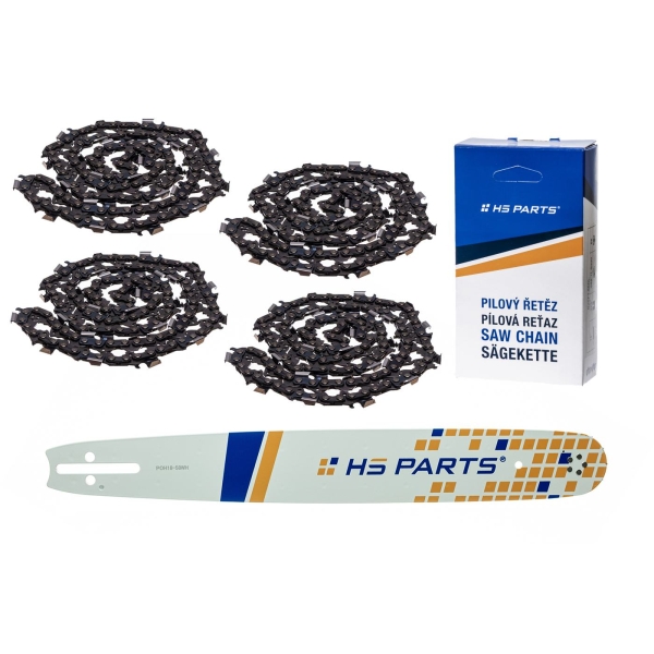 HS PARTS vodiaca lišta 18" (45 cm) .325" .058" (1,5 mm) + 4 x pílový reťaz 72 článkov hranatý zub pre Husqvarna 40 55 242 254 262 339XP 353 357 359 T435 445 455 460 550 560XP