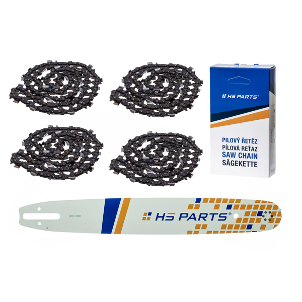 HS PARTS vodiaca lišta 18" (45 cm) .325" .063" (1,6 mm) + 4 x pílová reťaz 74 článkov hranatý zub pre Stihl 024 026 028 029 030 031 032 039 MS240 MS260 MS261 MS270 MS271 MS280 MS290 MS291 MS310 MS390
