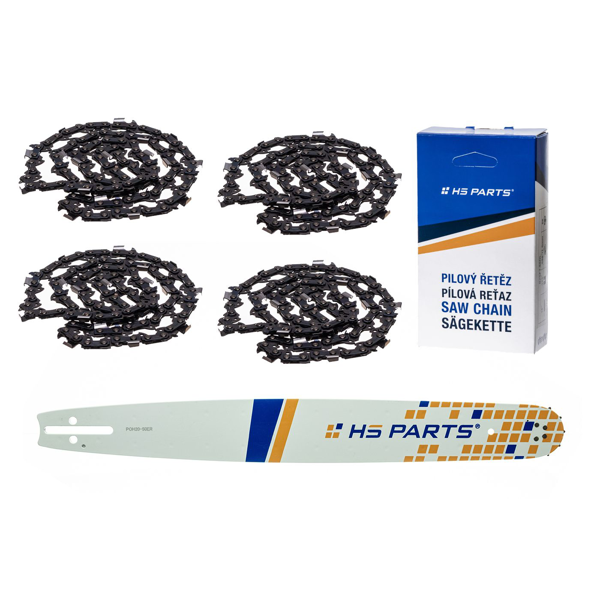 HS PARTS vodiaca lišta 20" (50 cm) 3/8" .050" (1,3 mm) + 4 x pílová reťaz 72 článkov hranatý zub pre Husqvarna 246 254 262 345 357 455 460 555 560 Jonsered 2054 CS2260 Dolmar 111 112 115 PS540 Solo 613 614 650 Oleomac 162 956 962