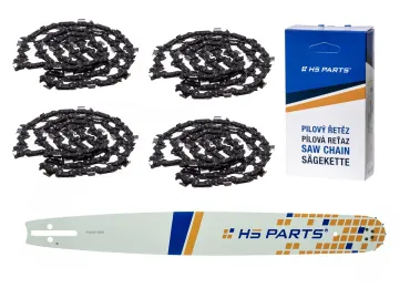 HS PARTS vodiaca lišta 20" (50 cm) 3/8" .050" (1,3 mm) + 4 x pílová reťaz 72 článkov hranatý zub pre Husqvarna 51 55 346XP 353 357 359 455 460 560XP
