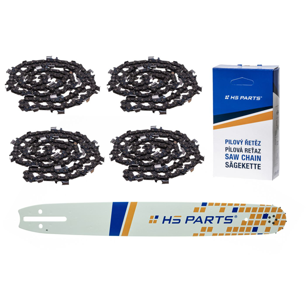 HS PARTS vodiaca lišta 20" (50 cm) 3/8" .058" (1,5 mm) + 4 x pílová reťaz 72 článkov hranatý zub pre Husqvarna 61 66 266 268 362 365 372 372 XTorq 281 288 298 385 394 395 480 562 570 575