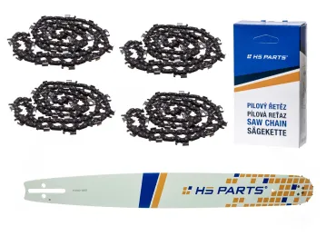 HS PARTS vodiaca lišta 20" (50 cm) 3/8" .058" (1,5 mm) + 4 x pílová reťaz na pozdĺžne rezanie 72 článku guľatý zub pre výrobu fošní a dosiek vhodné Husqvarna 51 55 346XP 353 357 359 455 460 560XP