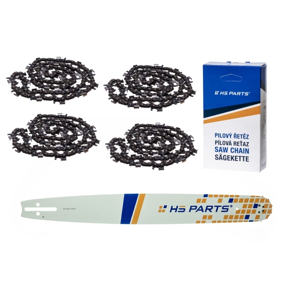 HS PARTS vodiaca lišta 20" (50 cm) 3/8" .058" (1,5 mm) + 4 x pílová reťaz na pozdĺžne rezanie 72 článku guľatý zub pre výrobu fošní a dosiek vhodné Husqvarna 51 55 346XP 353 357 359 455 460 560XP