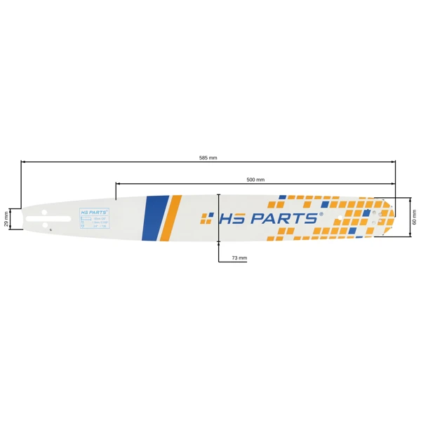 HS PARTS vodiaca lišta 20" (50 cm) 3/8" .058" (1,5 mm) 72 článkov pre Husqvarna 246 254 262 345 357 455 460 555 560 Jonsered 2054 CS2260 Dolmar 111 112 115 PS540 Solo 613 614 650 Oleomac 162 956 962