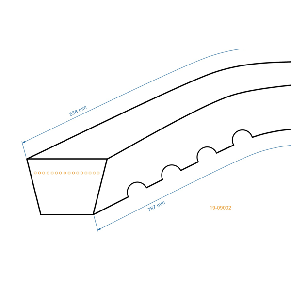 Klinový remeň 787 mm x 838 mm x 10 mm pre motorové kosačky AL-KO Alko SILVER 51BR 520BR (OEM 462714 452714)