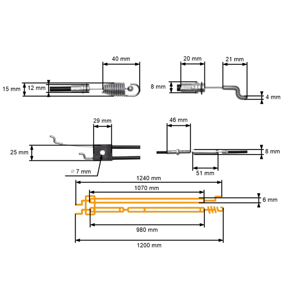Kompletná sada laniek pohonu kolies motora pre čínske kosačky NAC a kosačky Hobbymarket (OEM WR6503 WR6511 WR6519)