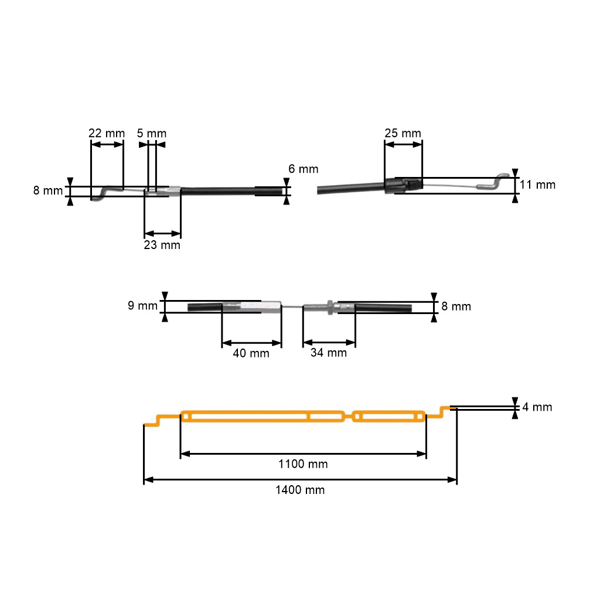 Kompletné univerzálné lanko pre záhradné kosačky a traktory, rozmer 1400 mm x 1100 mm