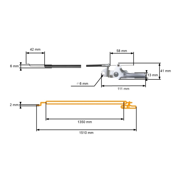 Kompletné univerzálne plynové lanko s oceľovým ovládačompre kosačky 1510 mm x 1350 mm