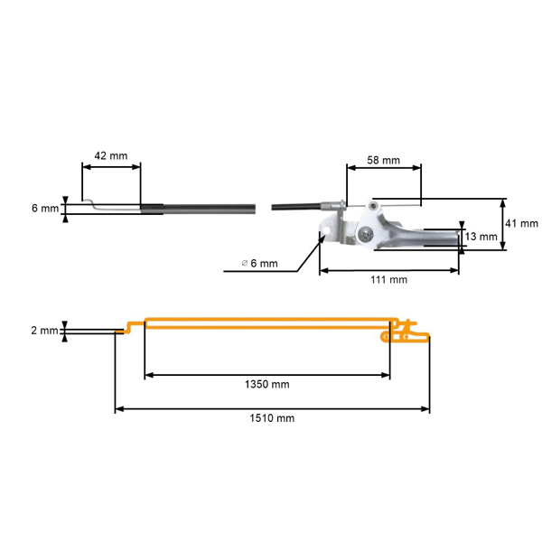 Kompletné univerzálne plynové lanko s oceľovým ovládačompre kosačky 1510 mm x 1350 mm