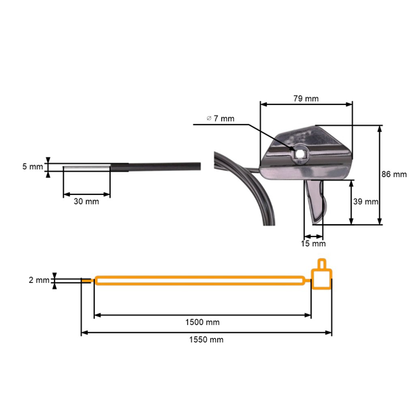 Kompletné univerzálne plynové lanko s plastovým ovládačom pre záhradné kosačky, rozmer 1550 mm x 1500 mm