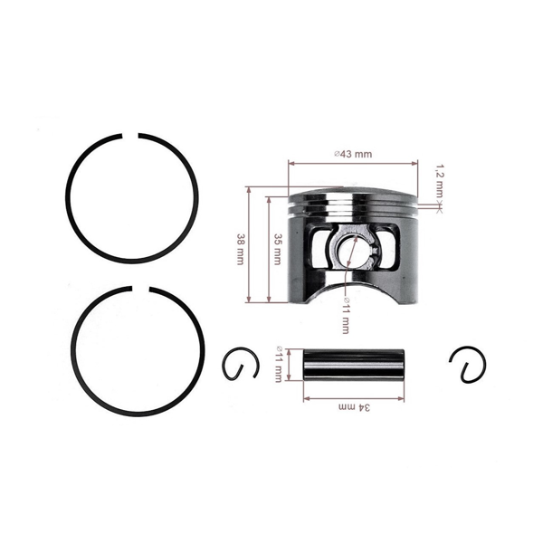 Kompletný piest 43 mm pre čínske a motorové píly z píly hobbymarketov s objemom motora 45 cm3