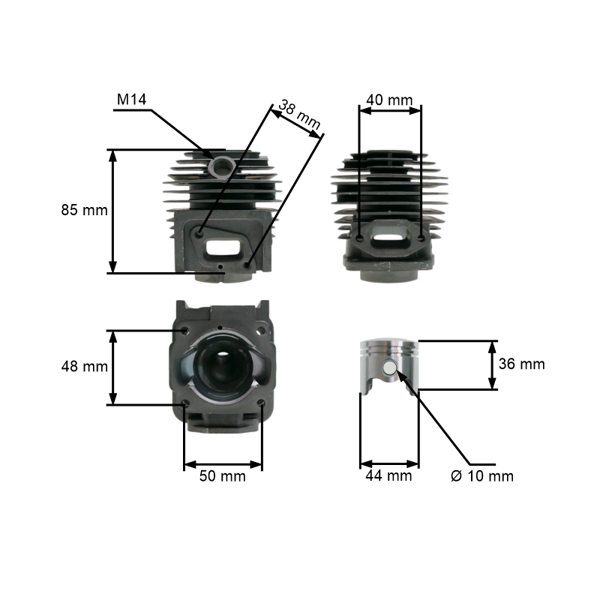 Kompletný piest a valec pre čínske krovinorezy 52 ccm 44 mm Bizon Harder NAC Steel Victus