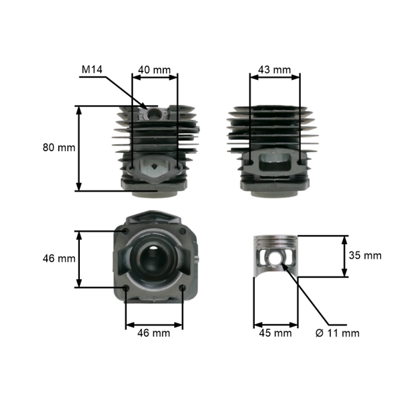 Kompletný piest a valec pre čínske motorové píly 52 ccm 45 mm Bizon Harder NAC Steel Victus