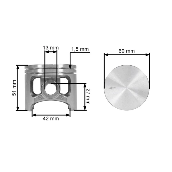 Kompletný piest pre Husqvarna Partner K1250 K1260 3120 3122 60 mm (OEM 501894103)