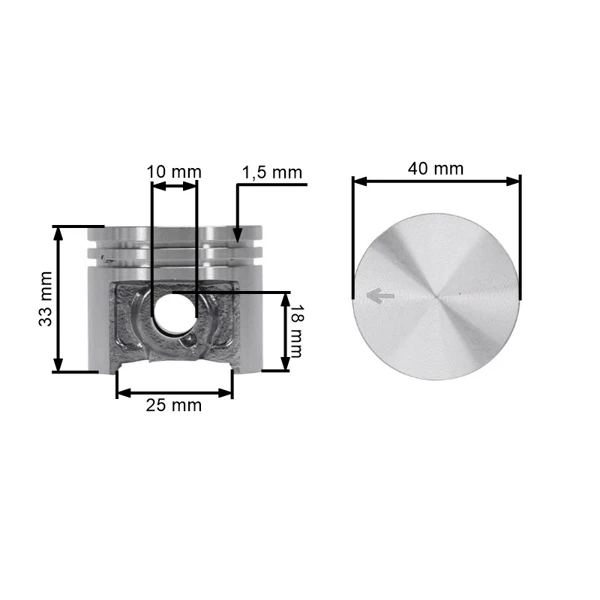 Kompletný piest pre krovinorezy Stihl FS300 FS350 FS200 FS200R FS250 FS250R HT250 FR350 FR450 FR480 FR480C 40 mm (OEM 41340302003)