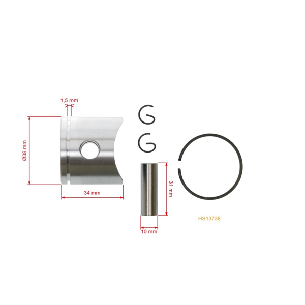 Kompletný piest pre motorové píly Husqvarna 36 136 136LE 137 Jonsered 2036 38 mm (OEM 530069944 530069317)