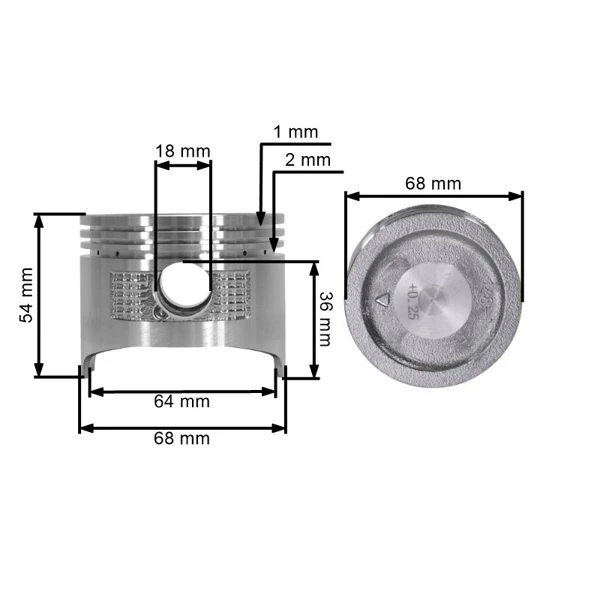 Kompletný piest pre motory Honda GX160 68,25 mm 1. výbrus +0,25 mm (OEM 13101ZE1000)